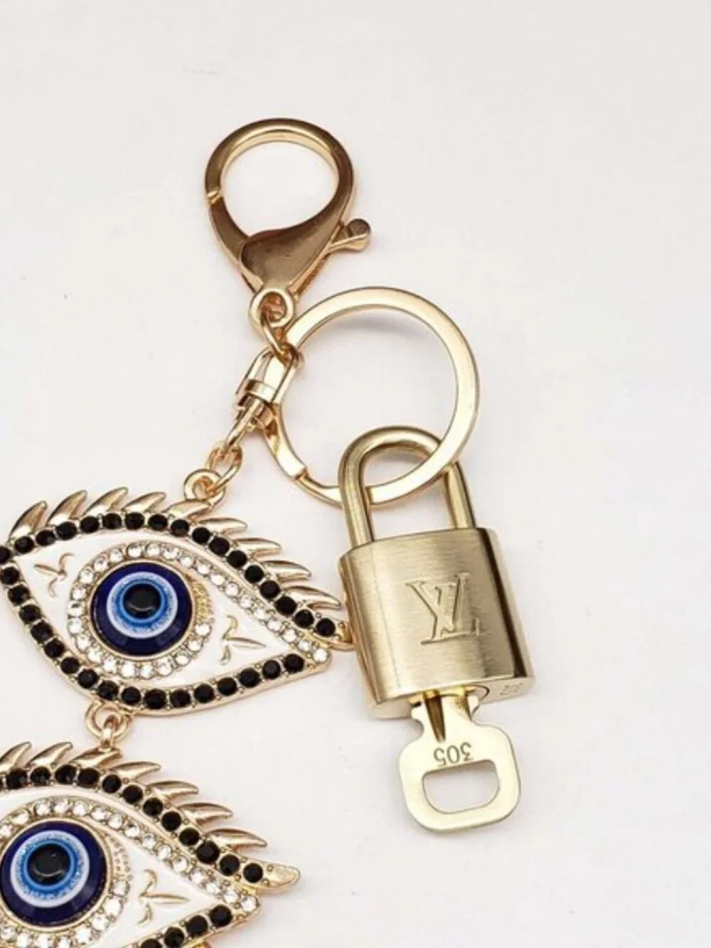 LV Authentic Gold Padlock 🔒 Key Set w/ Unbranded Evil Eye Keychain Charm